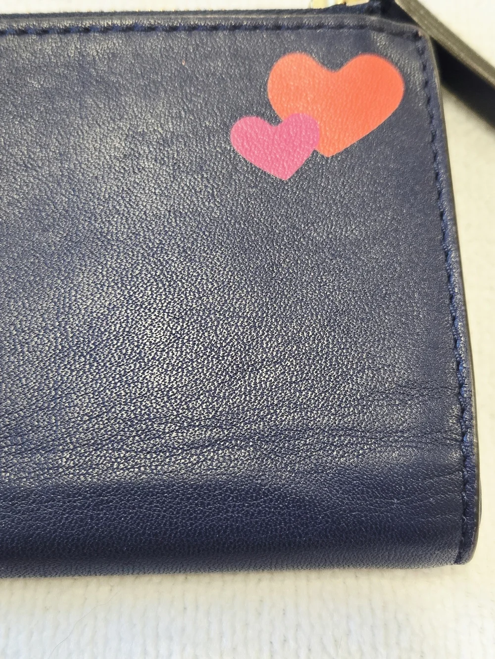 Tory Burch Navy Blue Peace and Love Mini Leather Zip Wallet EUC